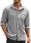 COOFANDY Men's Wrinkle Free Dress Shirts Casual Button Down Knitted Shirts with Pockets Light Grey