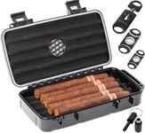 Mantello Travel Cigar Humidor Case - Cigar Case with 2 Ring, V-Cut & Punch Cutters - Waterproof & Airtight - Holds 5 Cigars- 5-Piece Cigar Accessories Cigar Gifts for Men