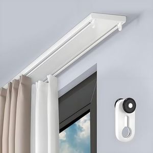 Double Curtain Track Ceiling Mounted Aluminum Silent Rails System White 5m(16.4ft)