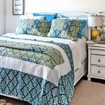 Tache Home Fashion Tache 3 Piece Fall Damask Turquoise Reversible Bedspread Quilt Set, Multicolor, Queen