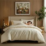 Epinch Duvet Cover Set 1000 TC 100% Egyptian Cotton Luxurious Soft as Feather Home & Hotel 3-Pieces 1-Duvet Cover 2-Pillow Sham Cover Zipper & Tie Closure (Ivory, Double_90 X 100 Inch)
