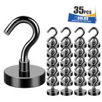 MIKEDE Black Magnetic Hooks 30Lbs Heavy Duty Earth Magnets with Hooks for Cruise Cabin Strong Magnet Hooks for Hanging Super Metal Magnetic Hanger for Grill Fridge Kitchen - Pack of 35