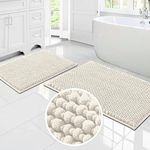 PrinceDeco Bath Mat Bathroom Rugs Sets Bath Mats Soft Water Absorbent Plush Bath Runner Rug Non Skid Washable Bathroom Floor Mat for Kitchen/Living Room- (51cm x 81cm/43cm x 61cm,Ivory)