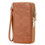 GOIACII Women's Wallet Large Capacity Double Zip Around Credit Card Holder Leather Ladies Wallet with RFID Blocking Phone Wristlet Purse Brown