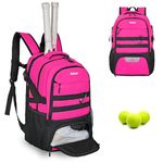 Goloni Tennis Racket Bag for Men Two Rackets Pickleball Backpack for Women with Shoe Compartment,Suitable for Pickleball,Squash,Softball,Badminton,Soccer,Basketball & Football,Pink