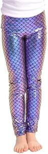 YgneeDom Kids Girls Mermaid Leggings Shiny Metallic Scale Pants for Halloween Dance Party, Mermaid-purple-v2, XX-Large