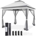 Yaheetech Pop Up Gazebo w/Sides, 3.3x3.3m Outdoor Instant Patio Canopy Shelter w/Mesh Netting, Waterproof Garden Gazebo w/Sandbags for Patio/Backyard/Wedding/Party, Double Top, Light Grey & Dark Grey