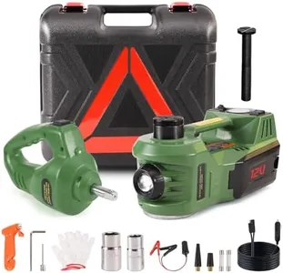 EFFIROSO Electric Car Jack Kit 5 Ton 12V Hydraulic Floor Jack with Impact Wrench Tire Inflator Pump for Vehicle Emergency Repair Kit (Lifting 6.1 to 17.7 inches Green)