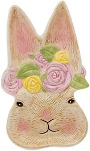 Boston International Serving Plate Easter Ceramic Tableware, 4.75 x 8-Inches, Bunny Flower Crown
