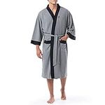 IZOD Men's Waffle Knit Kimono Robe, Heather Grey, One Size