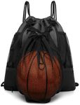 mygreen Drawstring Backpack Sports Gym Bag With Detachable Mesh Ball Bag and Two Water Bottle Holder, XL Gym Sports String Cinch Backpack for Men Dark Grey