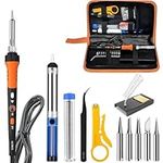 ULTRICS Soldering Iron Kit 60W Fast Heating Soldering Gun, Adjustable Temperature 200℃-450℃ Welding Tools, Desoldering Pump, Solder Wire Tube, 5pcs Replacement Tips Tweezer with Tool Case and Stand