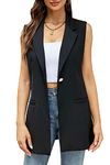 Kedera Women's Long Sleeveless Duster Trench Vest Casual Lapel Office Blazer Jacket, Black, X-Large