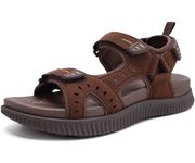 KuaiLu Mens Leather Hiking Sandals with Arch Support Orthopedic Sport Recovery Athletic Walking Sandals For Man Outdoor Summer Casual Thick Cushion Beach Water Fisherman Sandal, size 10.5 Brown