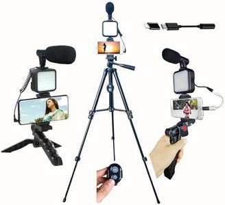 Carrotech Vlogging Kit for iPhone, Vlogging kit for Android Phone,YouTube Starter Kit with Two Tripods Light Microphone Remote and Jack Adapter
