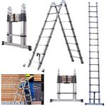 12.5ft Telescoping Ladder 6.25ft+6.25ft A-frame Foldable Extension Ladder 12 Steps DIY Stainless Steel Collapsible Ladder for Home Loft Attic Stairway Garden