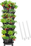 Tectsia Strawberry Vertical Planters, 7 Tiered Stacking Tower Garden with Support Pole, Stackable Herb Vegetable Planters Indoor and Outdoor - Black