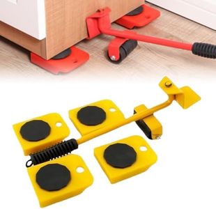 2025 New Furniture Lift Mover Tool Set, Upgrade Furniture Lifter Tool Furniture Movers with Adjustable Height Lifting Tool Lever & 4 Wheels, Mover Dolly Sliders Tool for Heavy Furniture (Yellow, 1)