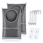 Laundry Bags, 2 Pack Hanging Laundry Hamper with Stainless Steel Hooks & Adhesive Hooks, Adjustable Laundry Basket for Laundry/Moving House/Shopping/Storage - Space Saving