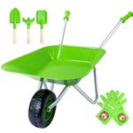 Altdorff Kids Wheelbarrow Set Metal, Child Wheel Barrel Green Easy to Assemble and Kids Gardening Tools Kit, Garden Toys with Small Wheel Barrow, Outdoor Indoor Toys Gift for Children