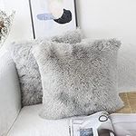 OYIMUA Set of 2 45 x 45cm Faux Fur Fluffy Cushion Covers Soft Throw Pillow Case 18x18 Grey Decorative Square Plush Pillowcase for Livingroom Sofa Bedroom