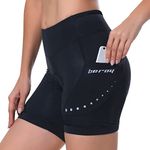 Women Bike Shorts Pockets 4D Gel Padded Cycling 5" Spinning Shorts Mountain Road Biking Bicycle Shorts(Black,S)