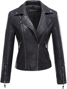 Tanming Women's Faux Leather Moto Biker Short Coat Jacket (Black6-XXL)