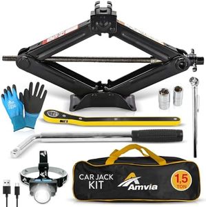 Car Jack Kit | Scissor Jack for Car 1,5 Ton (3,300 lbs) - Tire Jack Tool Kit | Portable, Ideal for SUV and Auto - Universal Kit with Lug Wrench | Heavy Duty Material