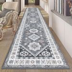 HEBE Boho Runner Rug 2x10 Ft Vintage Soft Hallway Rug Runner Washable Kitchen Runner Mat Farmhouse Laundry Rug Runner Non Slip Floor Carpet for Entryway Bathroom Bedroom Entrance, Grey