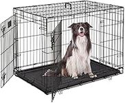 HCY Dog Cage Dog Crate Dog Kennel Folding Metal Pet Crate for Small/Medium/Large Dogs 42 Inch Double Doors Puppy Kennel with Divider Panel Indoor Outdoor Travel Use(Black)