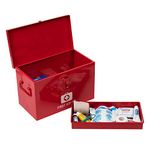 Mind Reader First Aid Box, Emergency Kit, Medical Supply Organizer, Vintage, Buckle Lock, Metal, 33.7L x 17.8W x 21H cm, Red