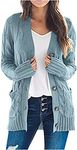 Womens Long Cardigan Sweaters Long Sleeve Cable Knit Cardigan 2024 Fall Winter Chunky Open Front Button Sweaters Recent Orders Placed by me My Orders Placed Recently by me Light Blue