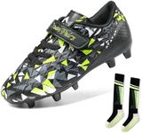 DREAM PAIRS Boys Girls Soccer Cleats Youth Firm Groud Football Shoes with Socks SDSO2307K-ACC Size 4 Big Kid Black/NEON Green