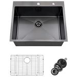 25 Inch Black Drop in Kitchen Sink, Doirteal 25 x 22 x 10 Inch Matte Black Kitchen Sink Topmount 16 Gauge Stainless Steel Single Bowl Kitchen Sink Single Basin with Bottom Grid