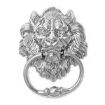 QWORK® Lion Head Knocker with Screws, Large Silver Lion for Front Doors & Main Porches Accessories