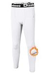 Dizoboee Boys Compression Pants Leggings Thermal Tights for Sports Youth Kids Athletic Basketball Pants Fleece Lined Base Layer White L