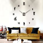 Bluelover DIY Large Wall Clock 3D Cute Cat Mirror Wall Clock Sticker -black