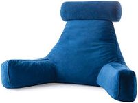 LINENSPA Reading Pillow with Shredded Memory Foam- Back Pillow for Sitting in Bed, Reading, Gaming, Watching TV – Bed Chair Pillow with Arms, Navy, X-Large with Neck Support