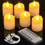 PChero Flameless Candles with Remote Timer, 6 Packs Rechargeable Tea Lights Flickering LED Votive Candles with USB Charging Cable for Christmas Halloween Fall Home Room Decor