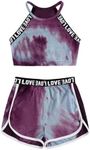 Milumia Girl's 2PCS Outfit Tie Dye Halter Cami Crop Top and Dolphin Shorts Set Multicolor 11-12 Years