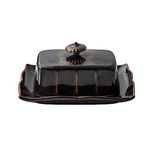 WAIT FLY Vintage Ceramic Butter Dish with Lid for Kitchen Countertop, Home Decorative-Black-1 PCS