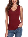 WOWENY Women's Tank Tops with Lace V Neck Sleeveless Long Vest Sexy Tank Tops Plain T-Shirts Plus Size Slim fitted basic Tops Casual,Winered,S