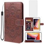 Yodueiv for iPhone 6 Case, Apple 6 4.7" Wallet Case with Tempered Glass Screen Protector, Mandala PU Leather Wrist Strap Card Slots Protective Flip Cover for iPhone 6 Brown