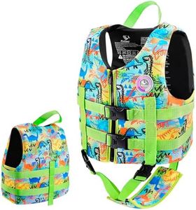 Pottwal Swim Vest for Kids - Swim Jacket for 1-3 Years (17.5-39.5LBS) - Buoyancy Aid Made of Neoprene & EPE - with Adjustable Crotch Strap - Green Dinosaurs