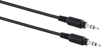 PHILIPS 6ft (1.8m) 3.5mm Audio Cable, Flexible, Long Aux Cable for Car Stereo, Cell Phones, Tablets, Headphones, & Portable Speakers, Male-to-Male, Black, SWA9236B/27