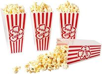 Plastic Popcorn Containers Red & White Striped Retro Style Reusable Popcorn Boxes for Movie Night 4”x8” (4 Pack)