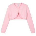 BOBOYOYO Long Sleeve Girls Shrug 100% Cotton Knit Girls Cardigan Childrens Bolero Sweater Shawl Dress Cover Up for 3-12Y Pink