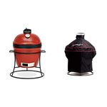 Kamado Joe KJ13RH Portable Versatile Kamado Charcoal Grill in Red with Heat Deflectors and Ash Tool & Junior Joe JR. Cover, Black