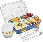 TOYTASTIC Lunch Box for Adults Lunch Box for Kids Stainless Steel Lunch Box with Fork,Chopstick & Spoon Lid Office Food Container 4 Compartment for Kids & Adults (Blue)