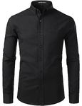 PARKLEES Men's Slim Fit Long Sleeve Smart Casual Button Down Oxford Shirts PZ111 Black L